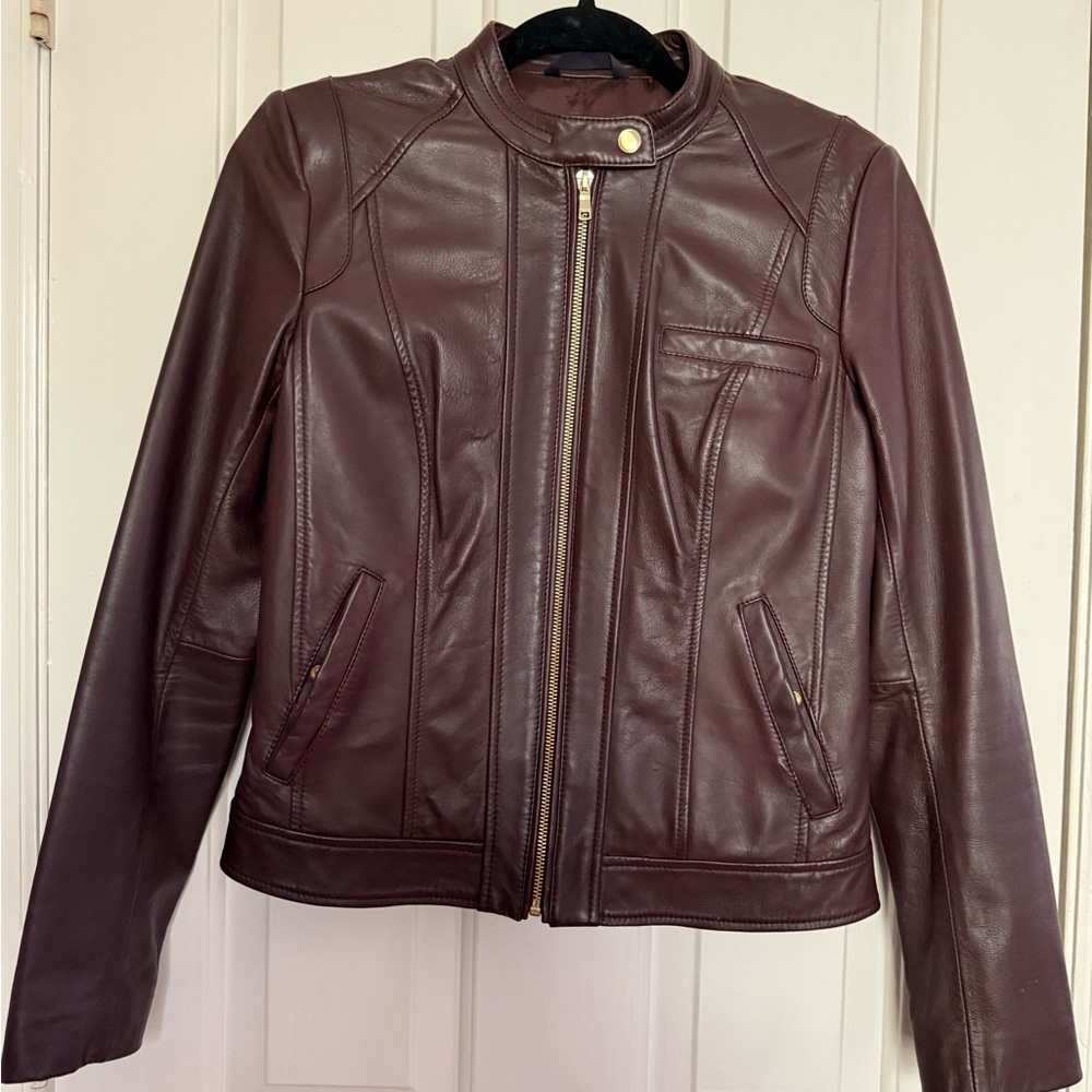Cole Haan Women's Leather Jacket - Rich Brown
